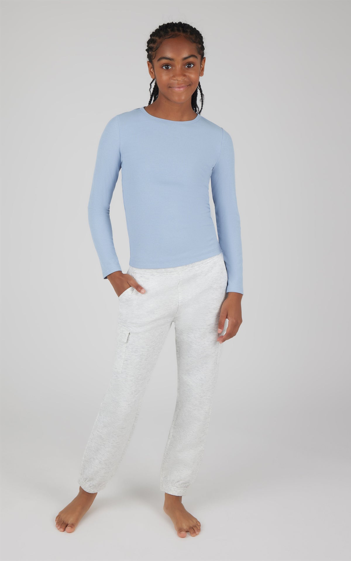 90 Degree by Reflex Girls 2 pc Set Heavenly Rib Long Sleeve Crew and Cargo Pocket Legging