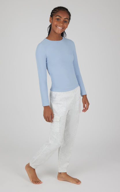90 Degree by Reflex Girls 2 pc Set Heavenly Rib Long Sleeve Crew and Cargo Pocket Legging