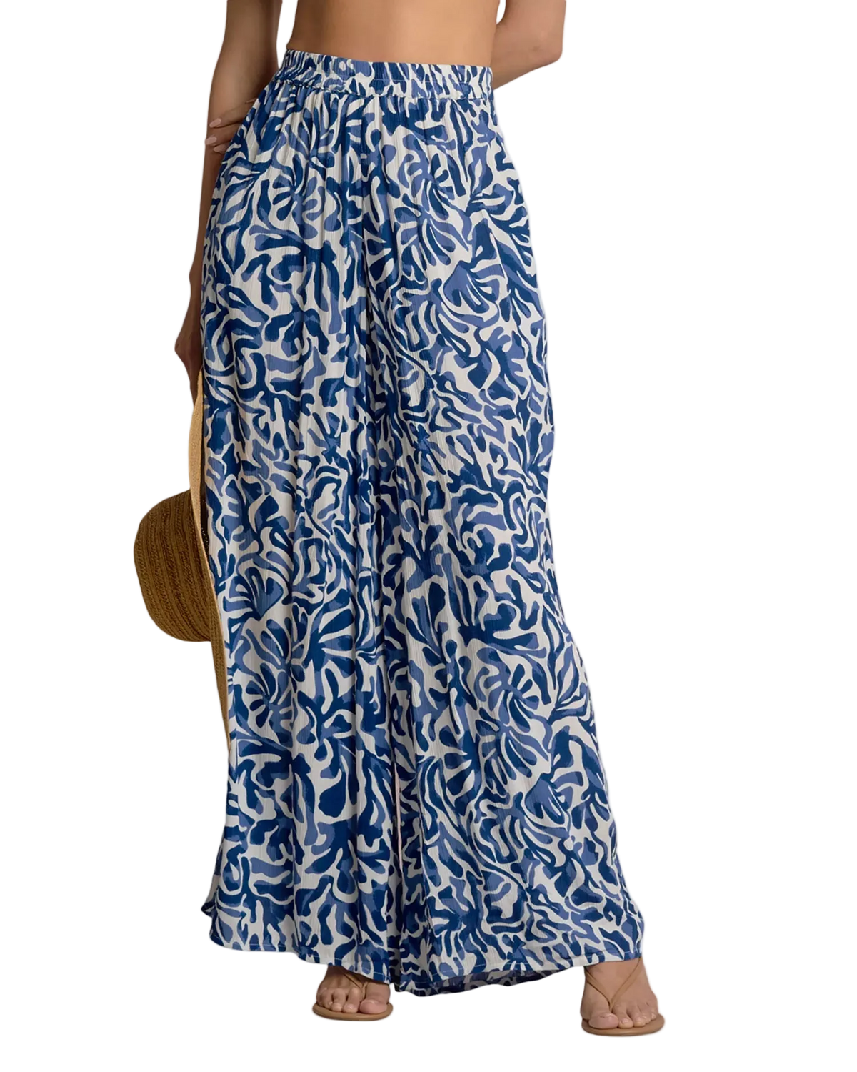 Elan Printed Wide Leg Pant - Blue Coral