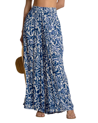 Elan Printed Wide Leg Pant - Blue Coral