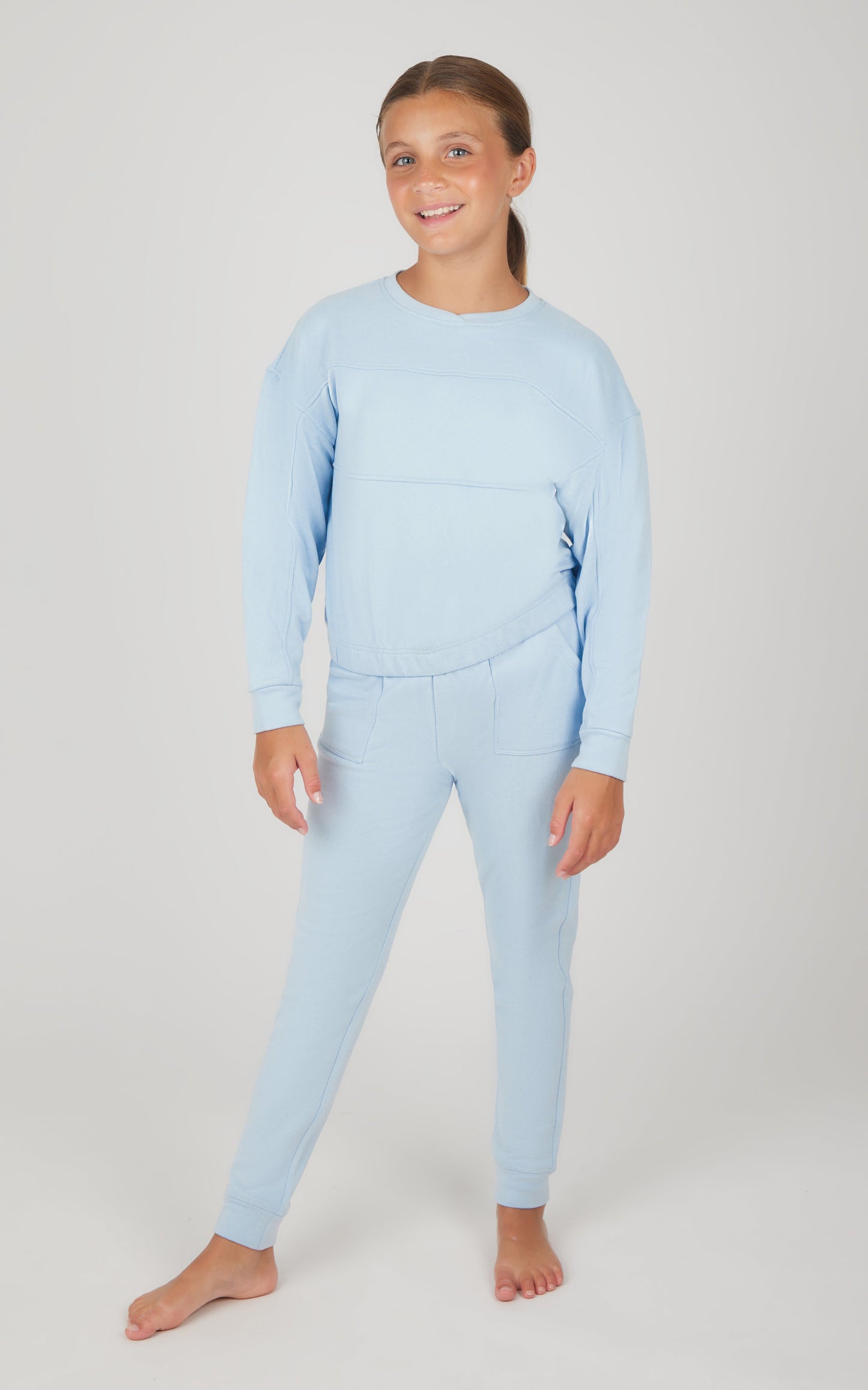 90 Degree by Reflex Girls 2 PC Melange Long Sleeve Top and Jogger Set