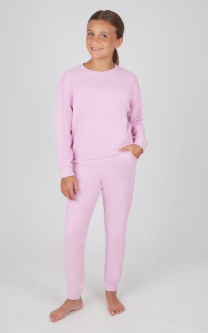 90 Degree by Reflex Girls 2 PC Melange Long Sleeve Top and Jogger Set