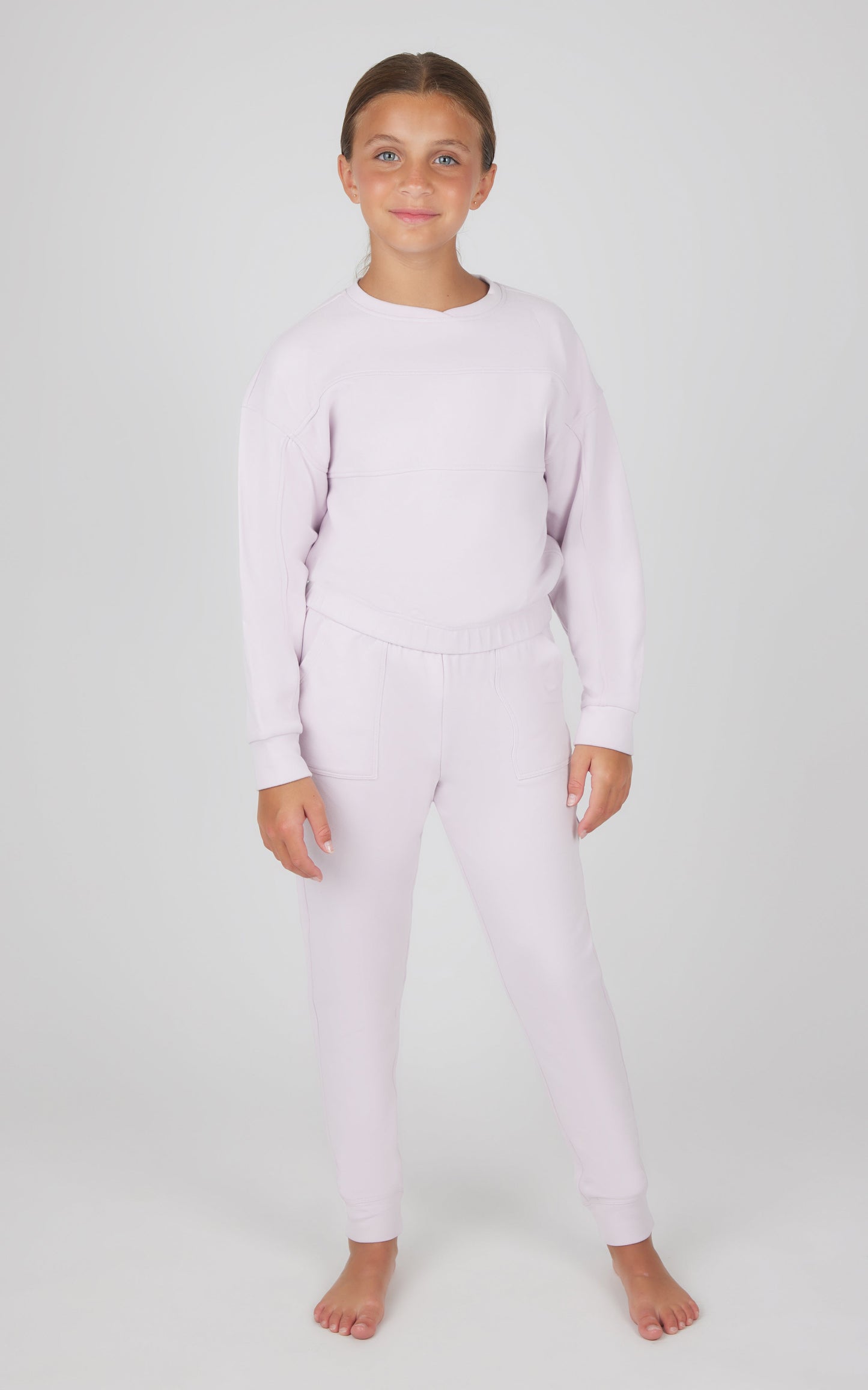 90 Degree by Reflex Girls 2 PC Melange Long Sleeve Top and Jogger Set