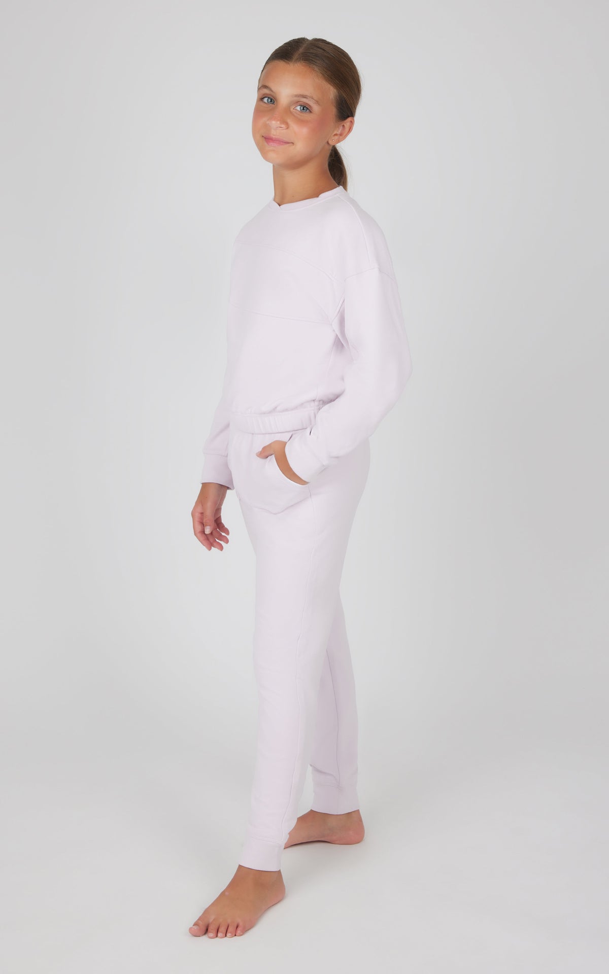 90 Degree by Reflex Girls 2 PC Melange Long Sleeve Top and Jogger Set