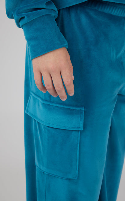 90 Degree by Reflex Girls Velour Crew Pullover With Cargo Pocket Pant