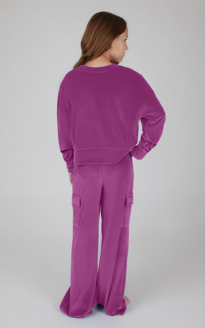 90 Degree by Reflex Girls Velour Crew Pullover With Cargo Pocket Pant