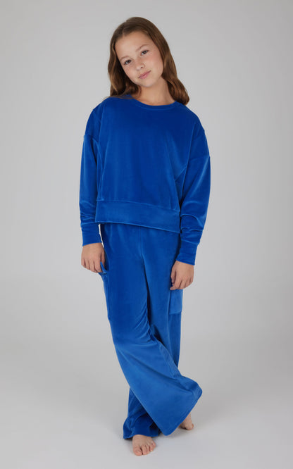90 Degree by Reflex Girls Velour Crew Pullover With Cargo Pocket Pant