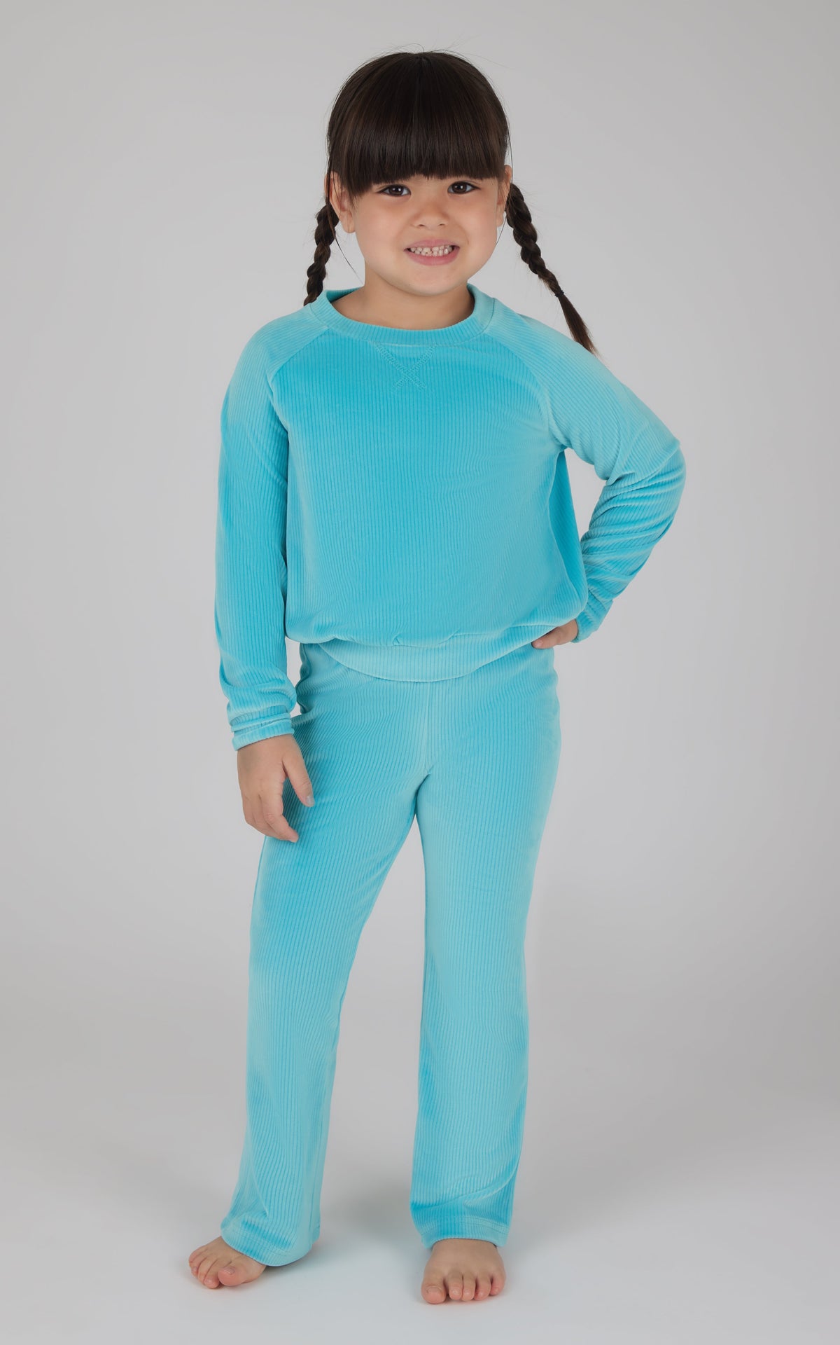 90 Degree by Reflex 4-6X 2 PC Ribbed Velour Top and Flare Leg Pant