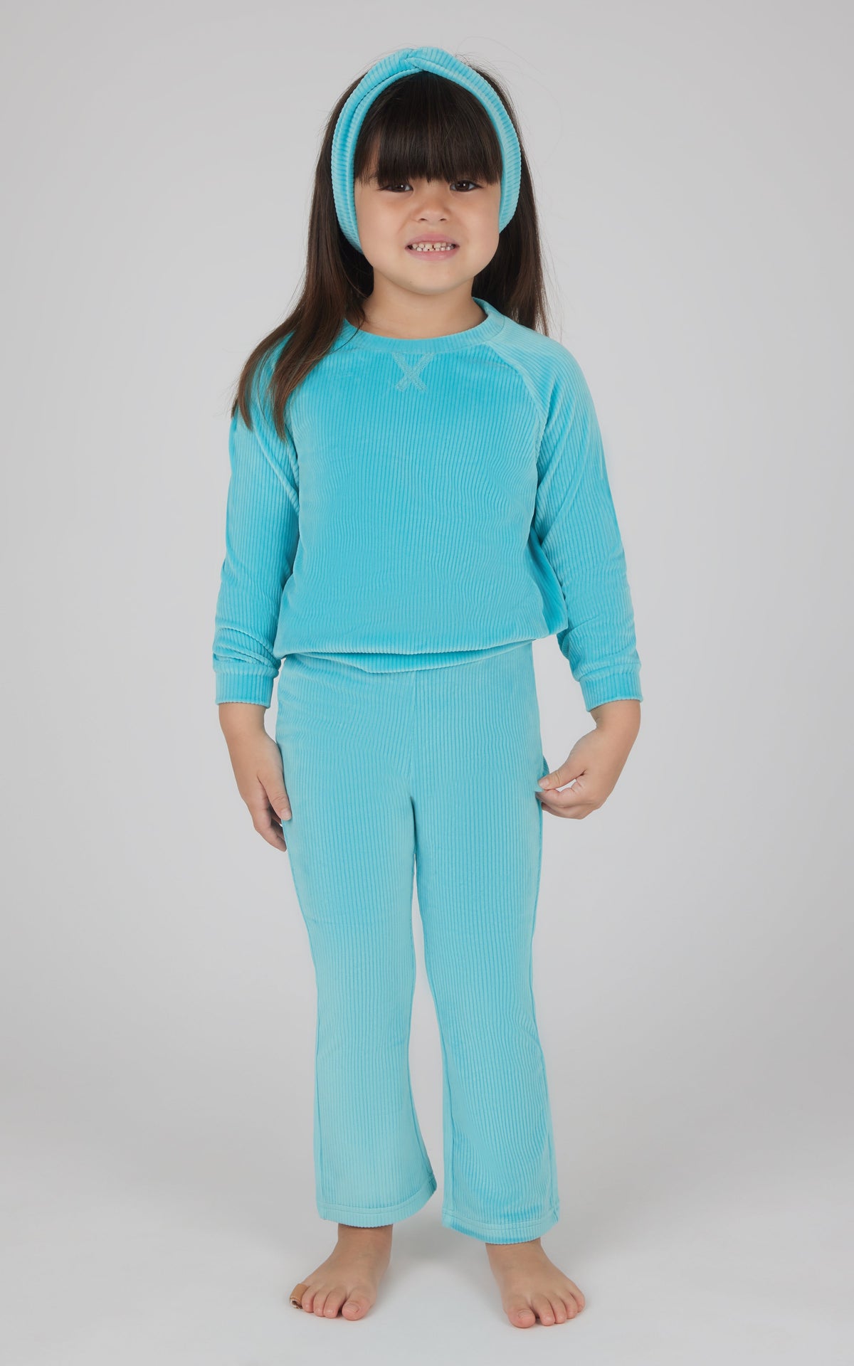 90 Degree by Reflex Toddler 3 PC Ribbed Top + Flared Leg Pant + Headband Set