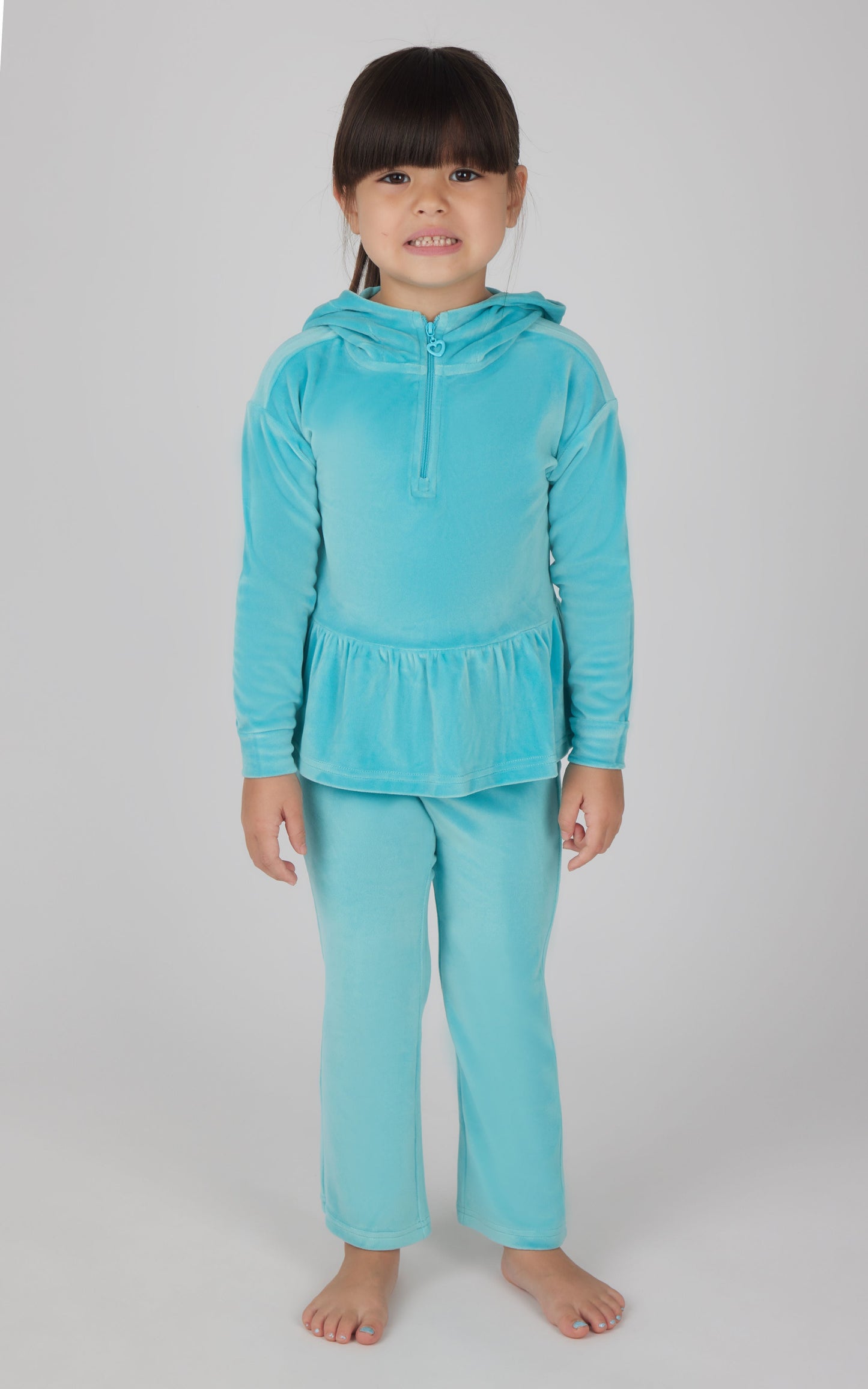 90 Degree by Reflex Toddler Girls Velour Hoodie Jacket & Flare Pant & Scrunchie Set