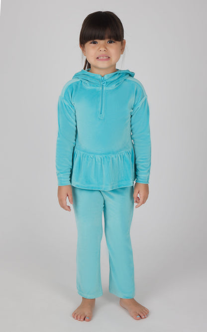 90 Degree by Reflex Toddler Girls Velour Hoodie Jacket & Flare Pant & Scrunchie Set