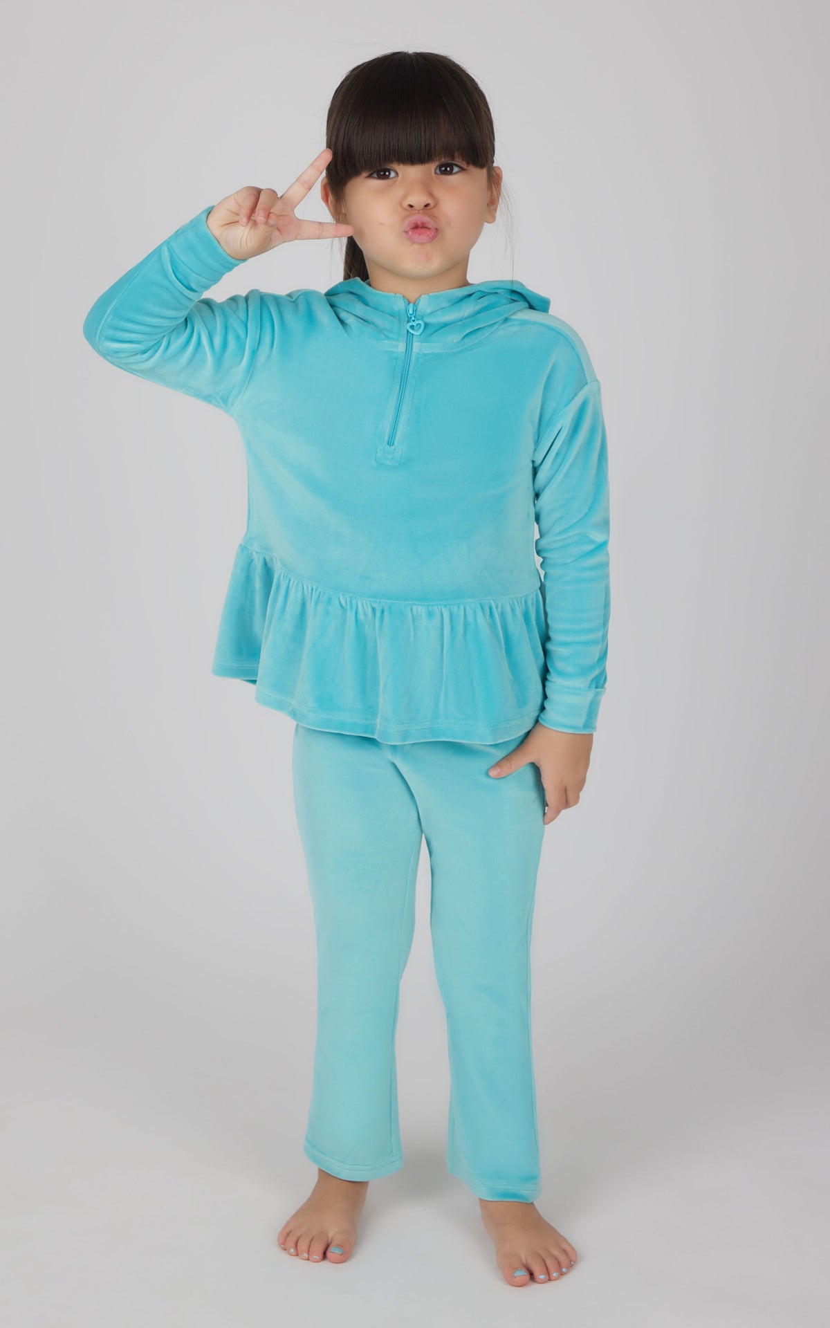 90 Degree by Reflex Toddler Girls Velour Hoodie Jacket & Flare Pant & Scrunchie Set