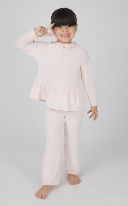 90 Degree by Reflex Toddler Girls Velour Hoodie Jacket & Flare Pant & Scrunchie Set