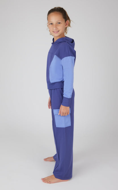 90 Degree by Reflex Girls 2 PC Terry Brushed Color Block Sweatshirt and Wide Leg Sweatpant