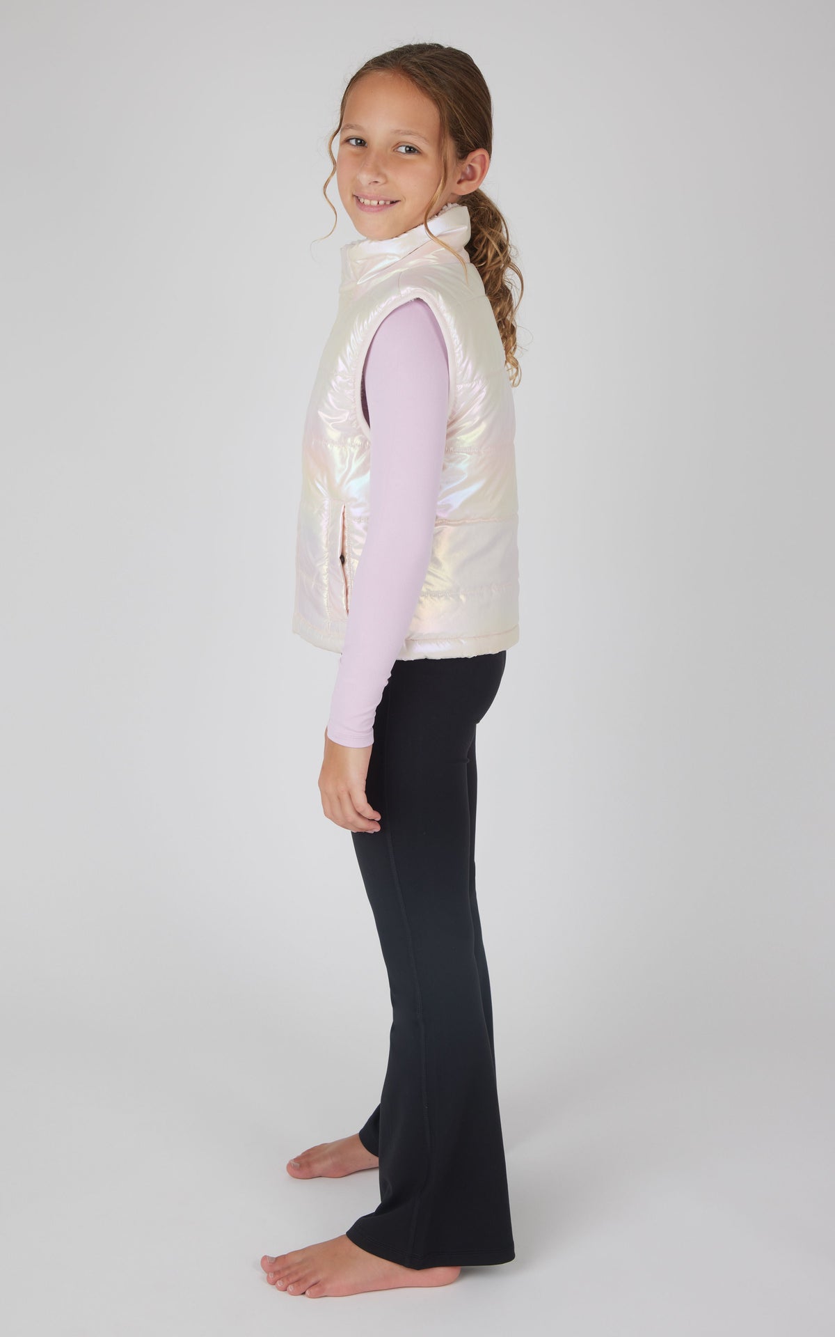 90 Degree by Reflex Girls Quilted Vest & Super Soft Top & Flare Legging Set
