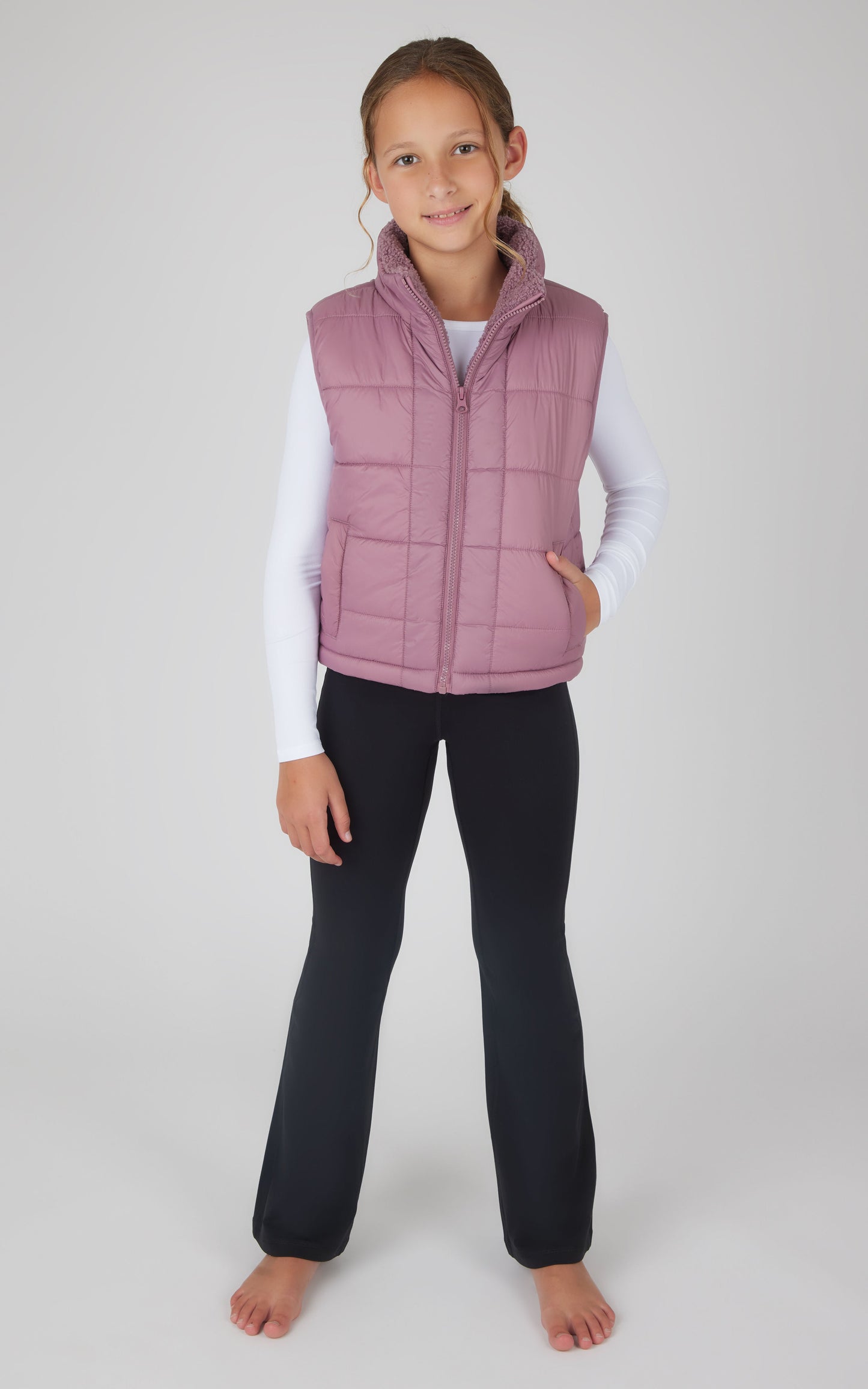 90 Degree by Reflex Girls Quilted Vest & Super Soft Top & Flare Legging Set