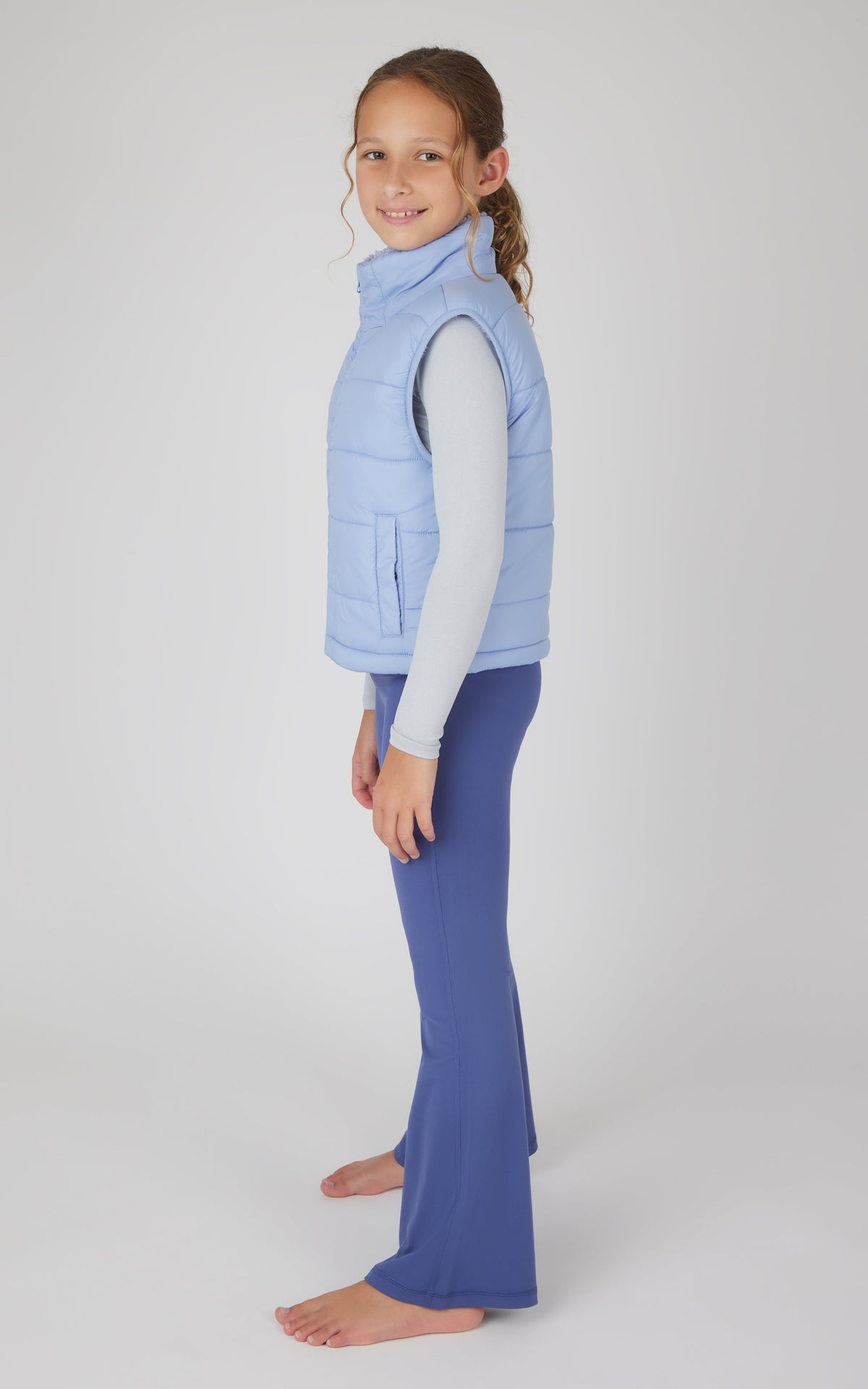 90 Degree by Reflex Girls Quilted Vest & Super Soft Top & Flare Legging Set