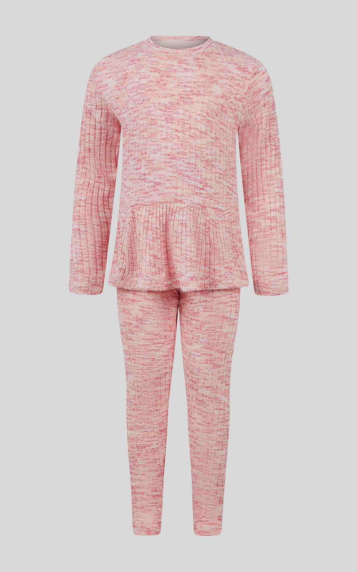 90 Degree by Reflex 4-6X 2 PC Ribbed Space Dye Peplum Pullover + Legging Set