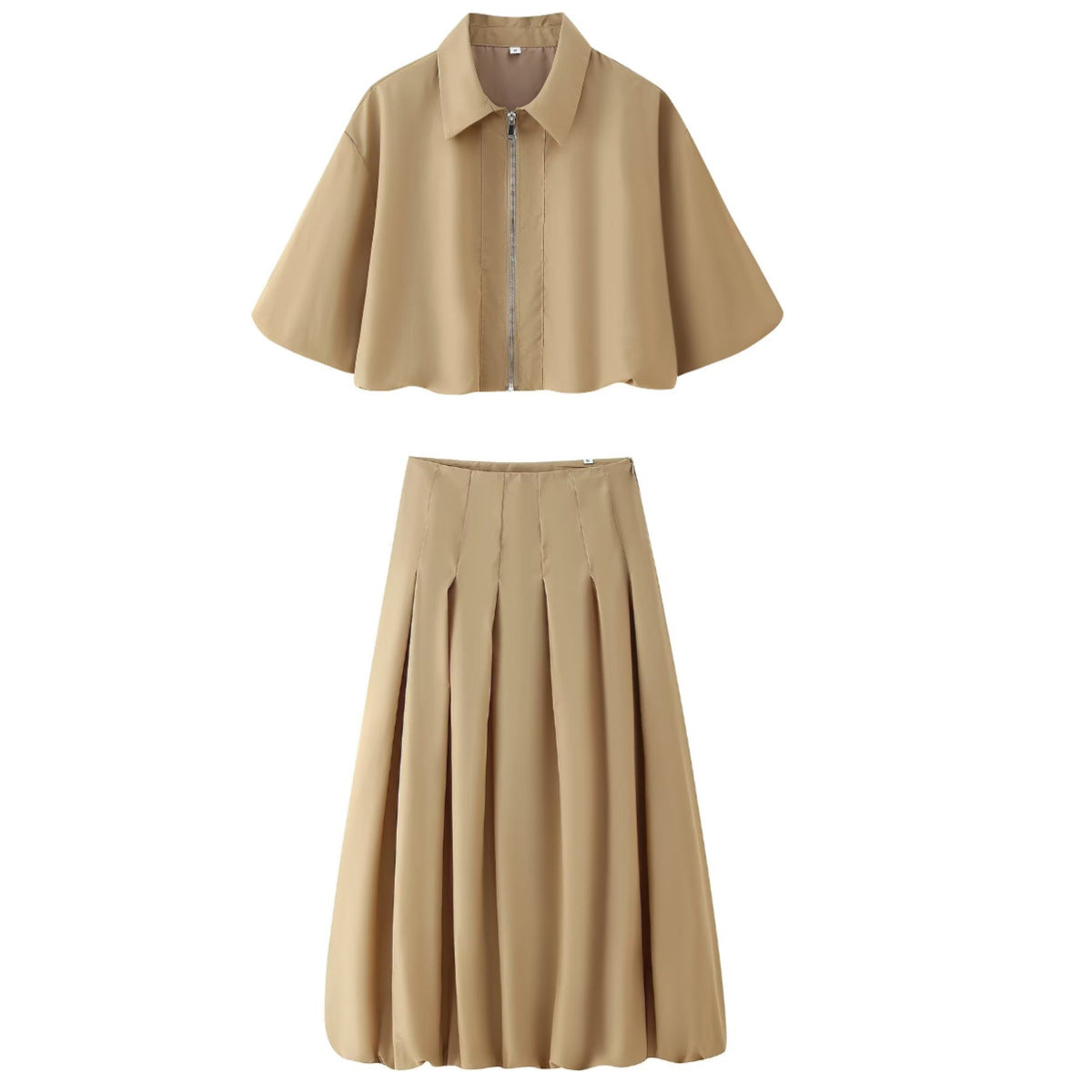 Short sleeved zipper top jacket+skirt set