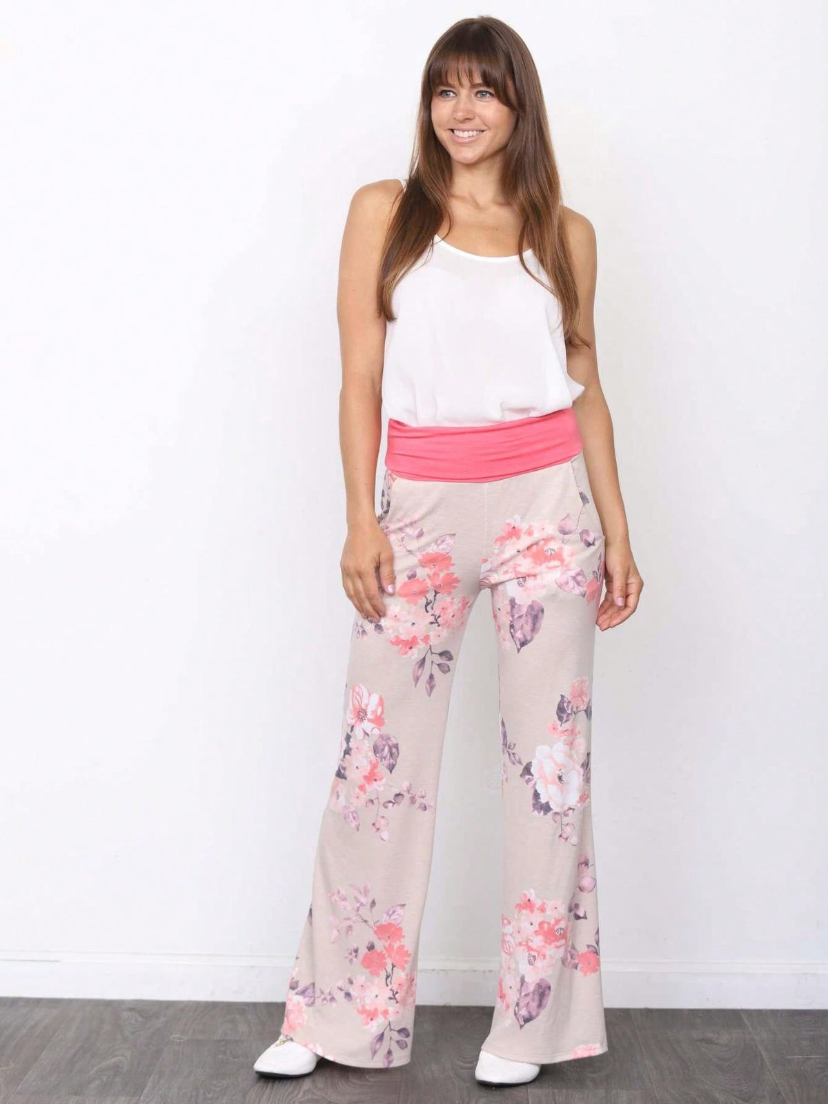 Floral Drawstring Fold Over Band Wide Leg Lounge Pants