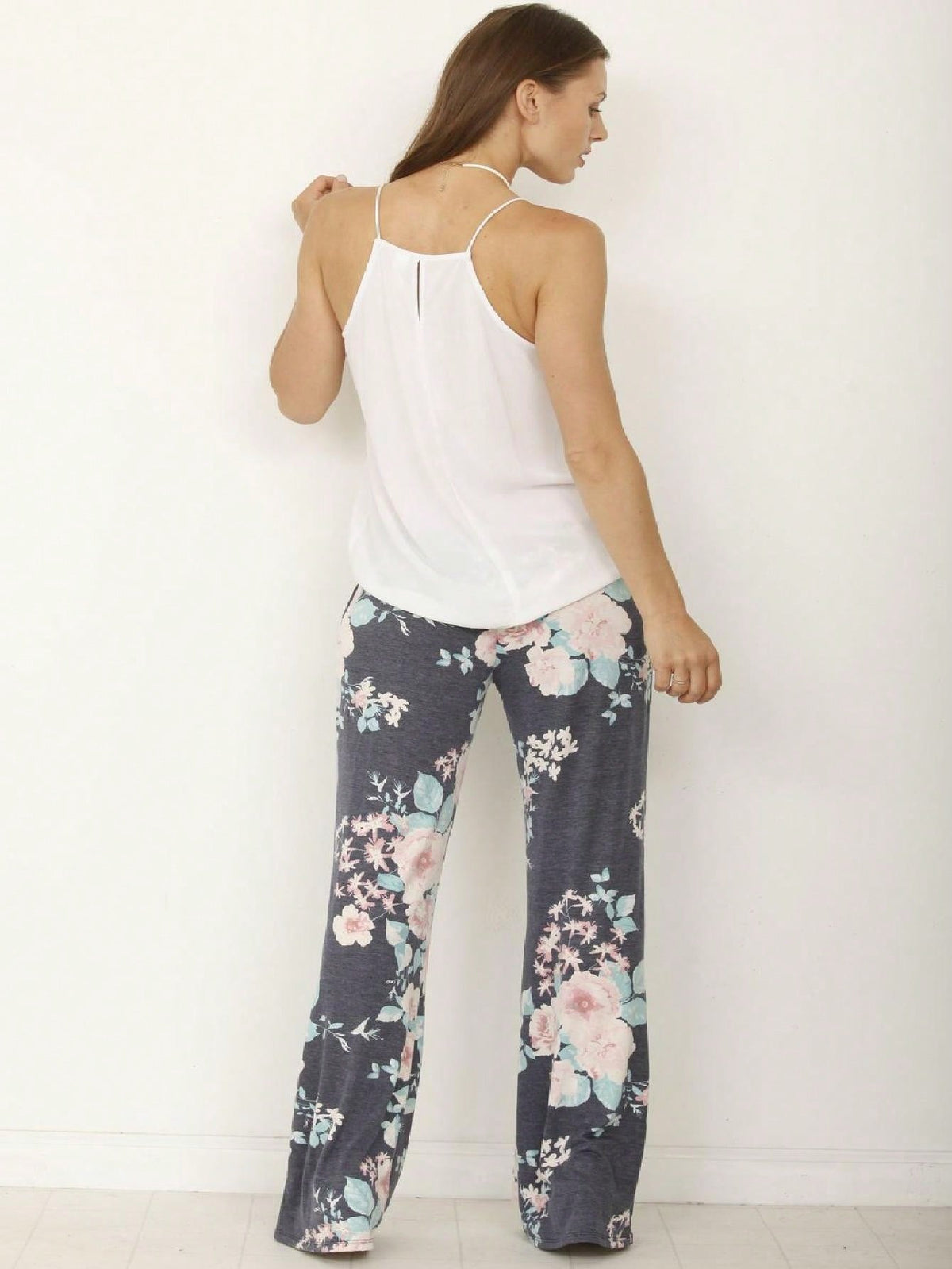 Floral Drawstring Fold Over Band Wide Leg Lounge Pants