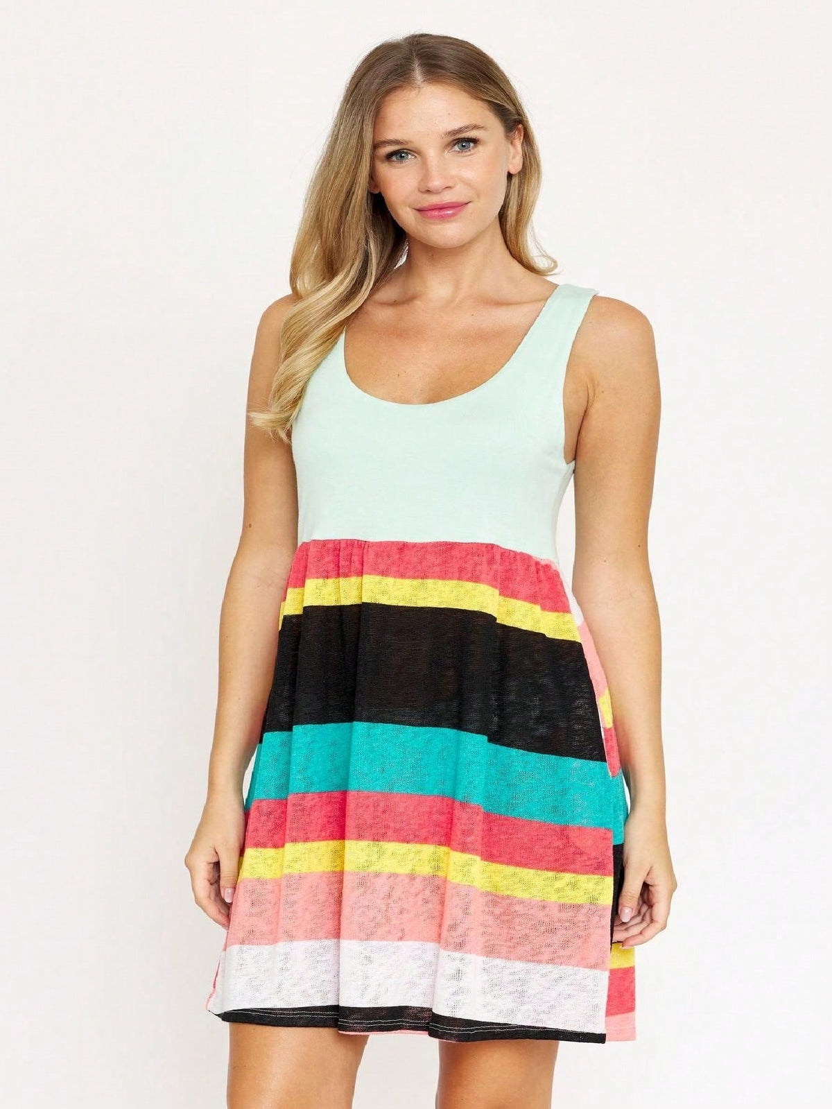Boho Vintage Chevron Stripe Pink Yellow Navy Sleeveless Mini Poolside Cover Up Dress Small To 3 XL Plus