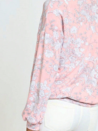 Boho Retro Peach Khaki Beige Floral Button  Puff Drop Shoulder Light Weight Terry Cardigan Small To 3 XL PLUS