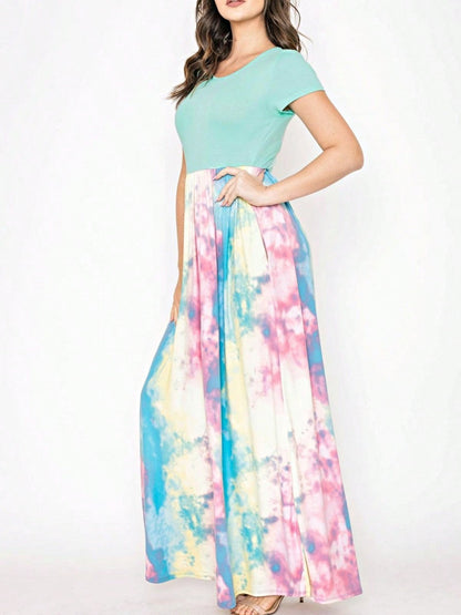 Boho Retro Multi Ditsy Floral Stripe Blue Charcoal Black Coral Short Sleeve Maxi Long Dress With Pocket | S-3X