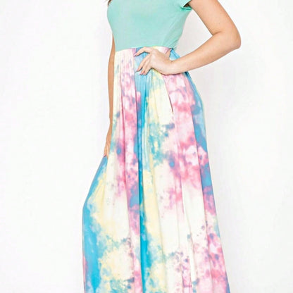Boho Retro Multi Ditsy Floral Stripe Blue Charcoal Black Coral Short Sleeve Maxi Long Dress With Pocket | S-3X