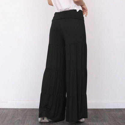 Fold Over Band Wide Leg Tiered Soft Long Lounge Pants