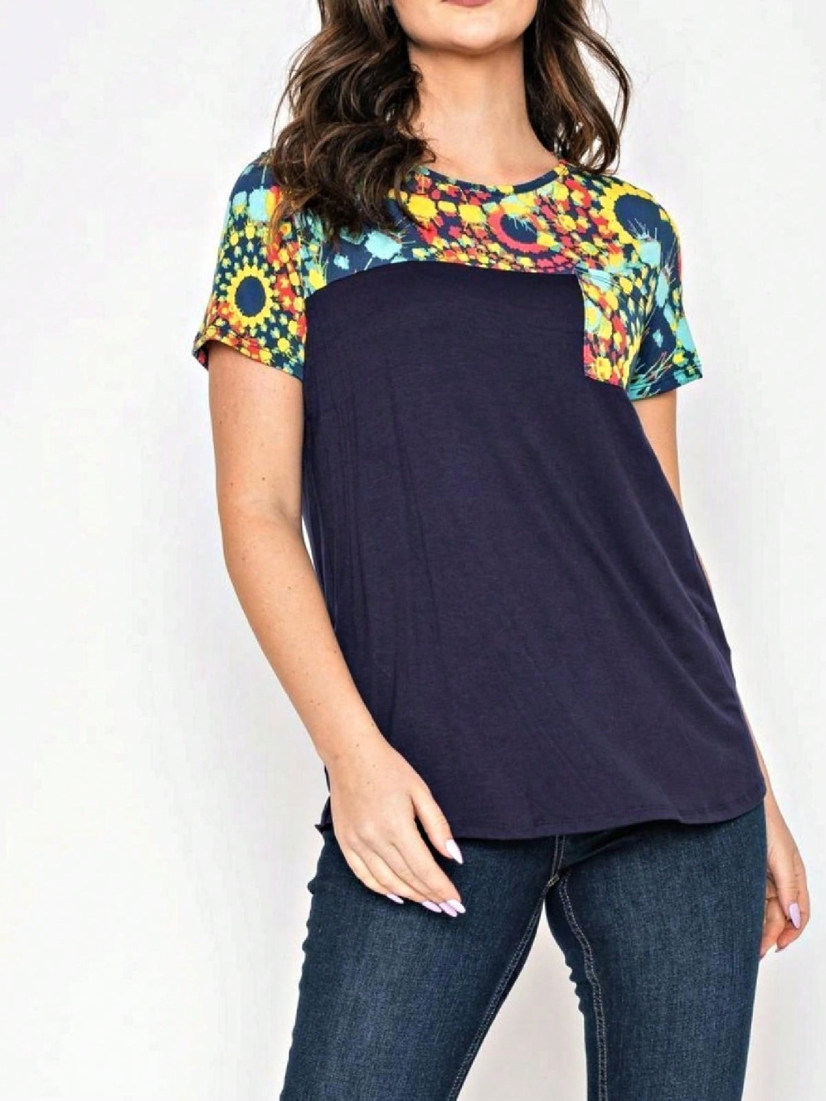 Boho Retro Black Mint Color Block Oriental Geo Pocket 60's Rayon Soft Top Shirt Blouse | Small-3 XL