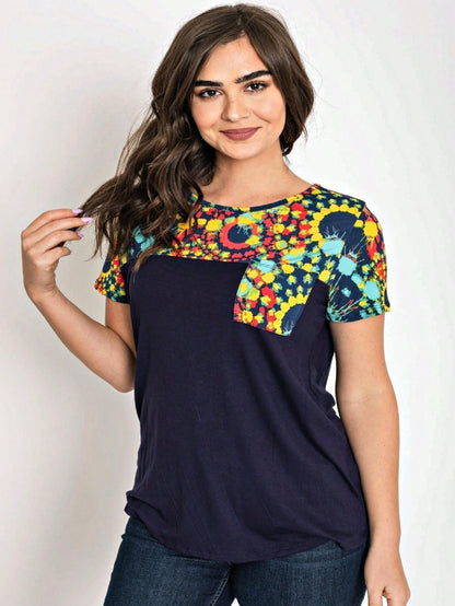 Boho Retro Black Mint Color Block Oriental Geo Pocket 60's Rayon Soft Top Shirt Blouse | Small-3 XL