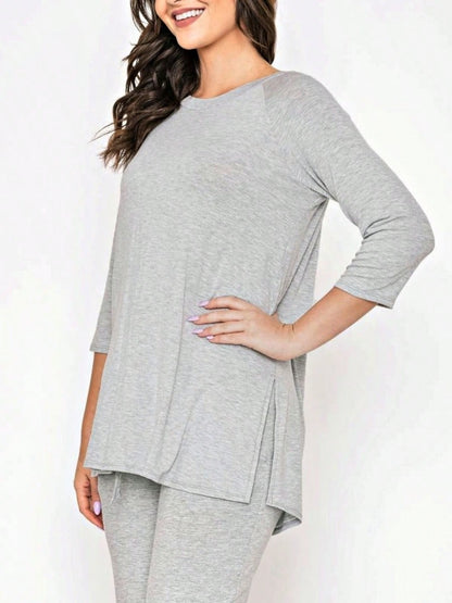 Boho Retro Solid Color Side Slit Quarter Sleeve High And Low Raglan Pleated Back  Rayon Soft Top Shirt Blouse | Small-3 XL