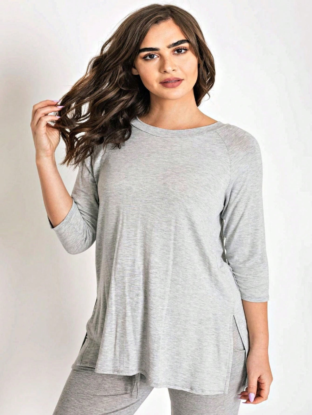 Boho Retro Solid Color Side Slit Quarter Sleeve High And Low Raglan Pleated Back  Rayon Soft Top Shirt Blouse | Small-3 XL
