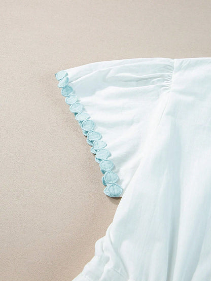 Boho Vacation Cotton Wavy White Elegant Tiered Maxi Long Shirt  Dress With Drawstring  Versatile Summer Dress For Women
