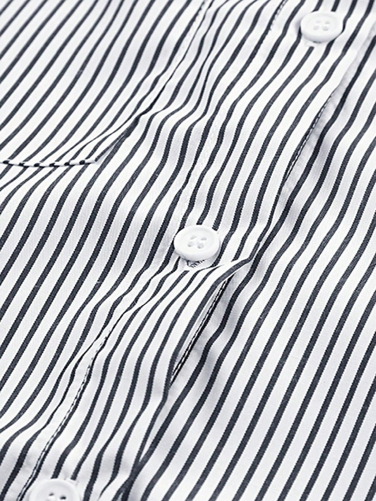 Boho Retro Blue Black Pin Stripe Shirred Scrunched Up Cuff Sleeve Light Weight Overs Sized Button Down Shirt Tunic Blouse