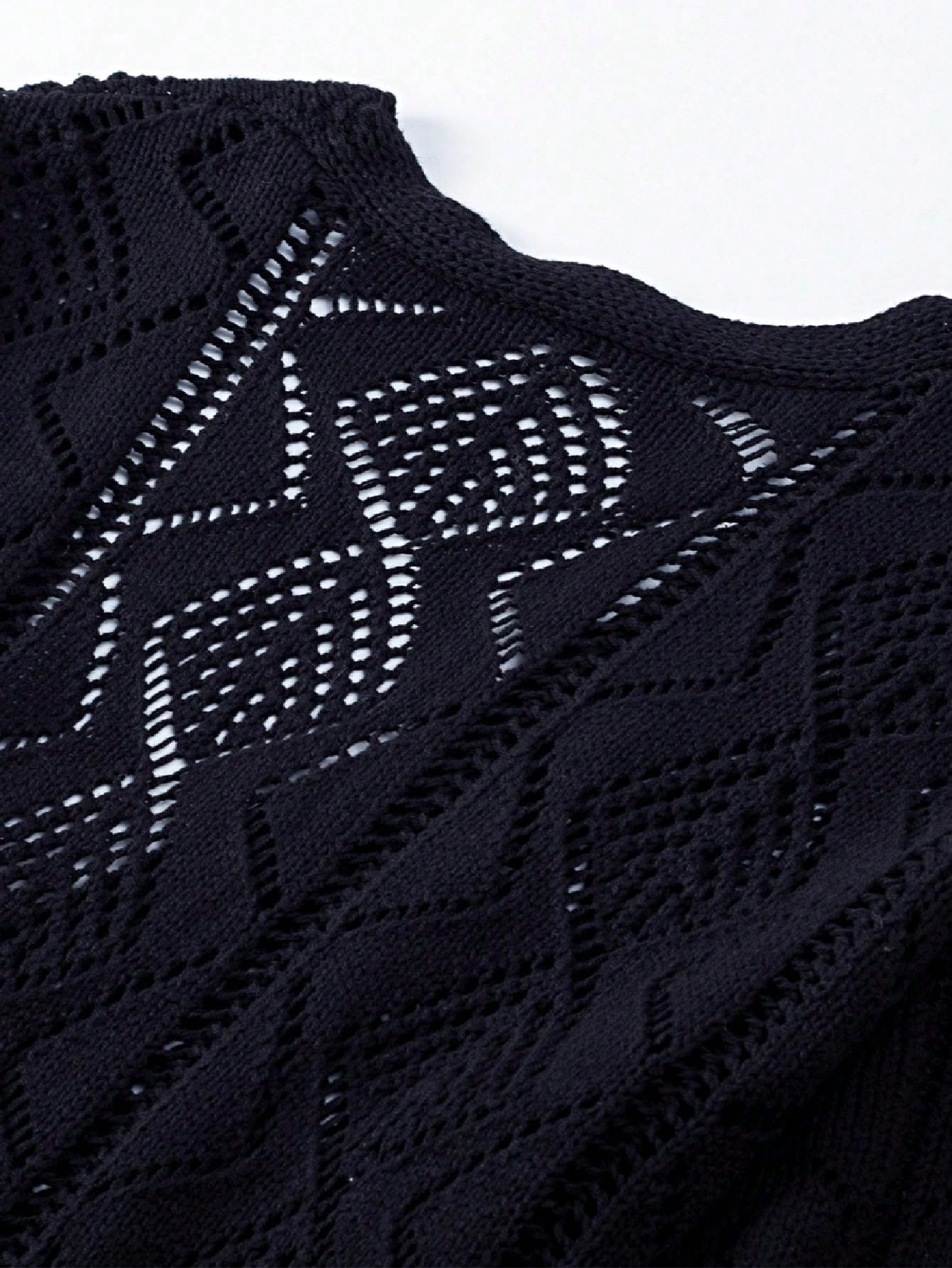 Boho Retro Cotton Mix Crochet Knit Hollow Light Weight Button Front Side Slit Long Cardigan