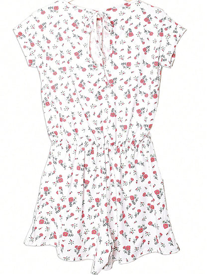 Boho Casual Red Black Ditsy Floral Tank Cami Romper Short Sleeve
