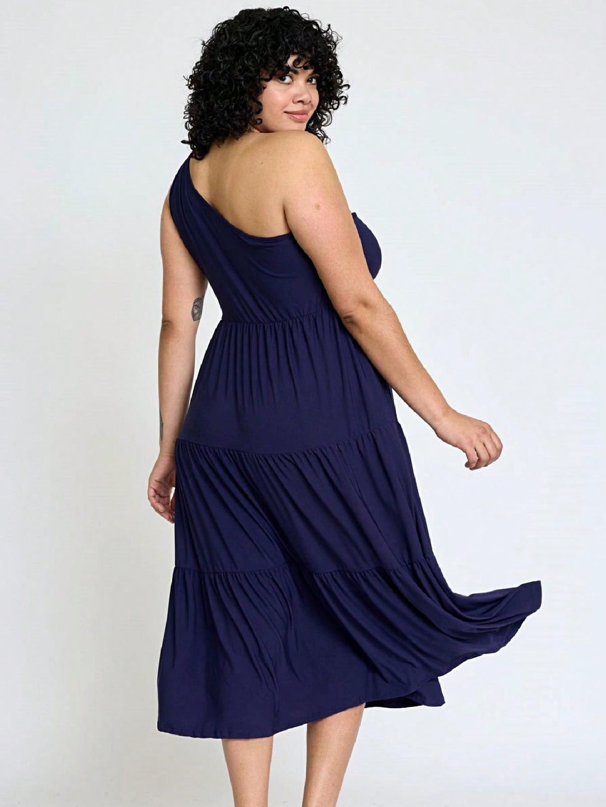 Boho Retro  Vintage Tiered Dress Black Navy Sage Khaki Beige One Shoulder Tiered Long Dress