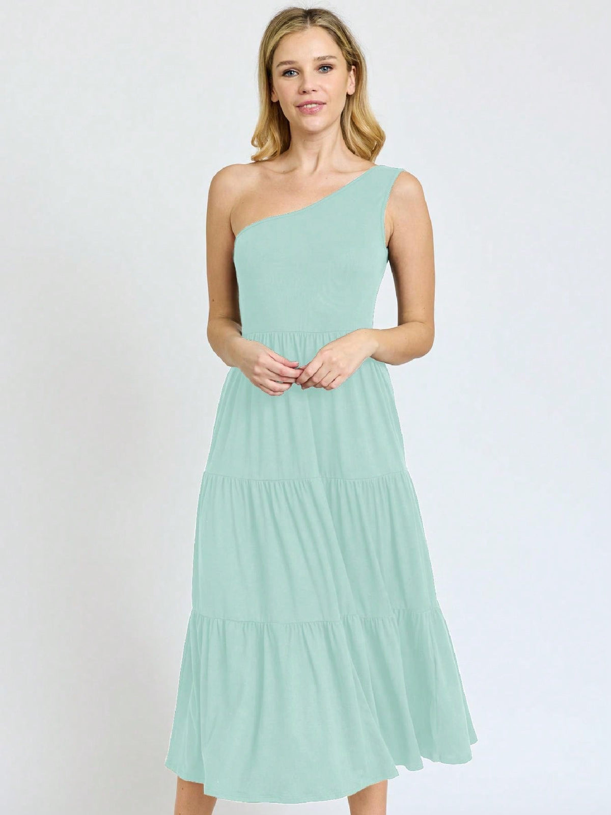 Boho Retro  Vintage Tiered Dress Black Navy Sage Khaki Beige One Shoulder Tiered Long Dress
