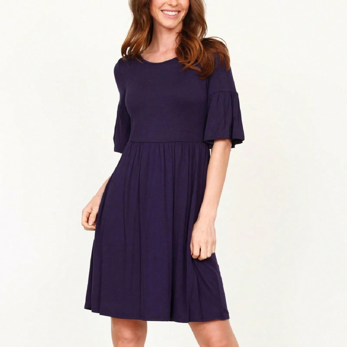 Boho Retro Yellow Black Navy Ruffle Short Sleeve Solid Color Rayon Smooth Cool Classic Dress