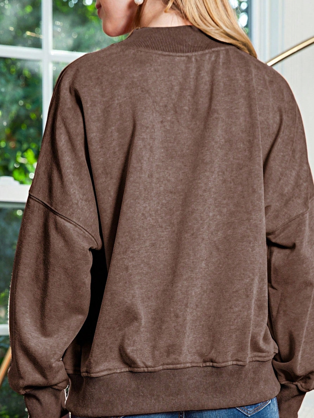 Boho Retro 60's Cotton Mix  Drop Shoulder Mineral Acid Washed Oversized Mock Neck Dolman T Shirt Top  Sweat Shirt
