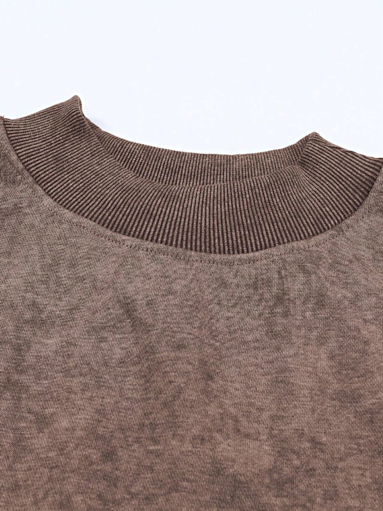 Boho Retro 60's Cotton Mix  Drop Shoulder Mineral Acid Washed Oversized Mock Neck Dolman T Shirt Top  Sweat Shirt