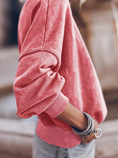 Boho Retro 60's Cotton Mix  Drop Shoulder Mineral Acid Washed Oversized Mock Neck Dolman T Shirt Top  Sweat Shirt