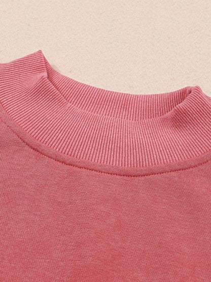 Boho Retro 60's Cotton Mix  Drop Shoulder Mineral Acid Washed Oversized Mock Neck Dolman T Shirt Top  Sweat Shirt