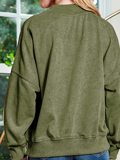 Boho Retro 60's Cotton Mix  Drop Shoulder Mineral Acid Washed Oversized Mock Neck Dolman T Shirt Top  Sweat Shirt