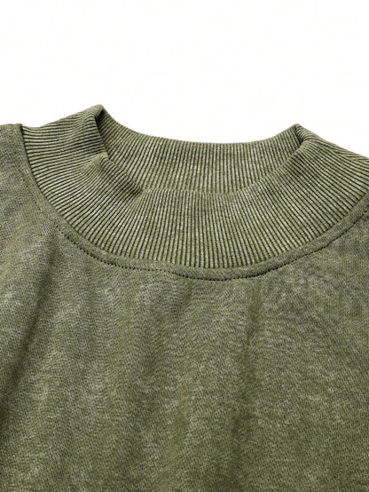 Boho Retro 60's Cotton Mix  Drop Shoulder Mineral Acid Washed Oversized Mock Neck Dolman T Shirt Top  Sweat Shirt