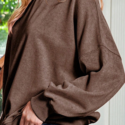 Boho Retro 60's Cotton Mix  Drop Shoulder Mineral Acid Washed Oversized Mock Neck Dolman T Shirt Top  Sweat Shirt