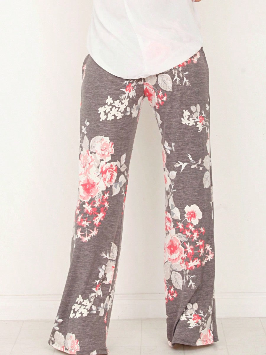 Floral Drawstring Fold Over Band Wide Leg Lounge Pants