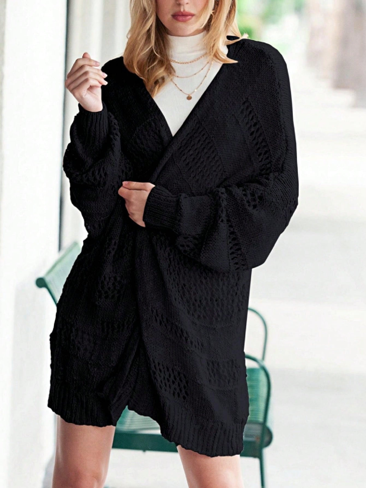 Boho Retro Crochet Knit Hollow Light Weight Dolman Batwing Sleeve Oversized Boyfriend Cardigan